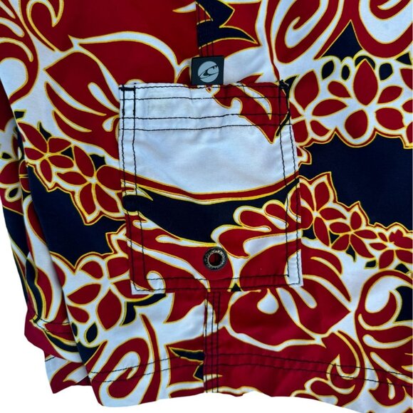 O'Neill Mens Sz  28.5 Waist Red Black Hawaiian Tribal Pattern Drawstring Logo - Picture 9 of 10